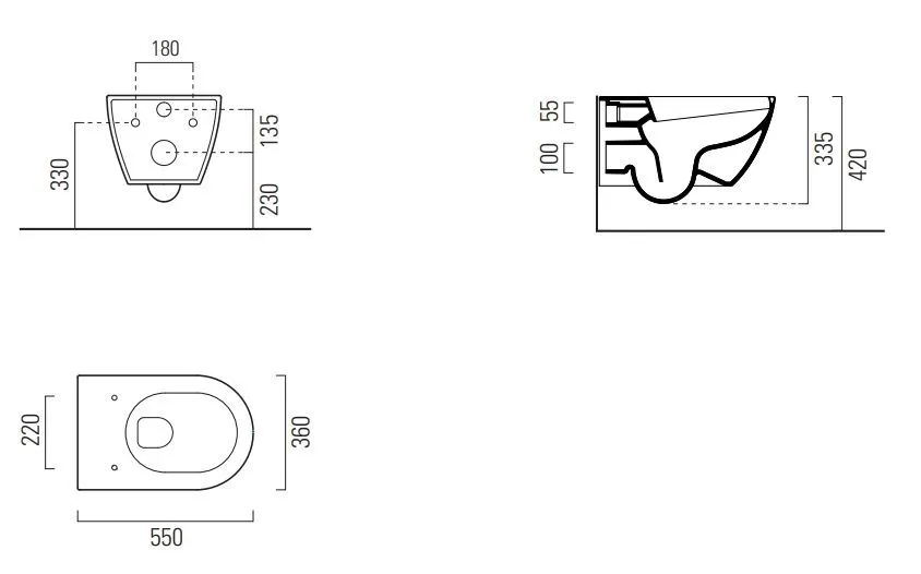 Унитаз подвесной безободковый GSI PURA 8815FR211 550 мм х 360 мм, с Swirlflush, с креплением, белый глянцевый