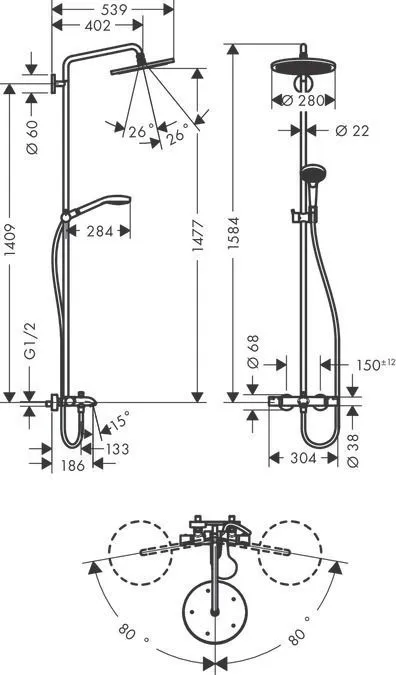 Душевая система Hansgrohe Croma Select 280 Air 1jet Showerpipe 26792000 хром