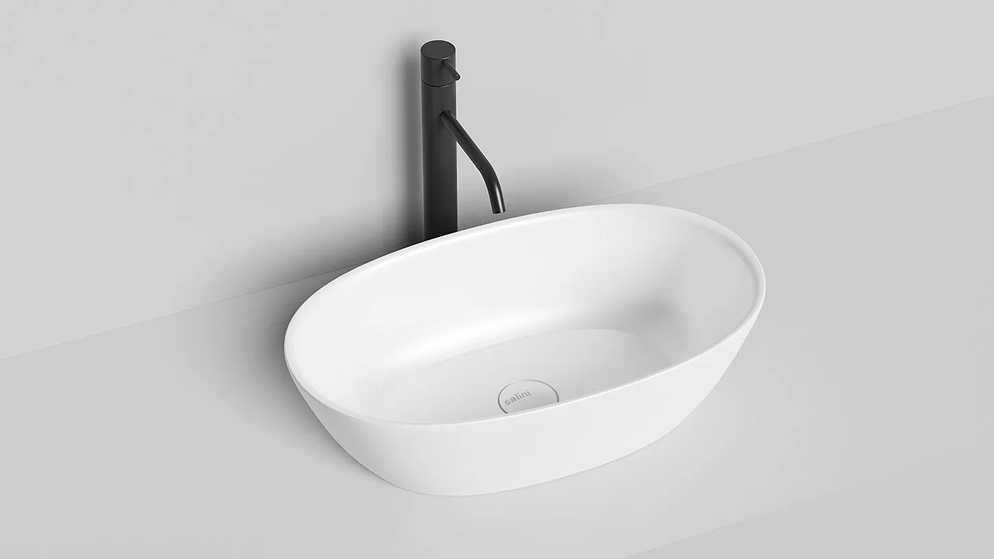 Раковина накладная овальная SALINI SOFIA 1101206SM 330х555х150мм, S-Stone, без донного клапана, цвет Белый матовый