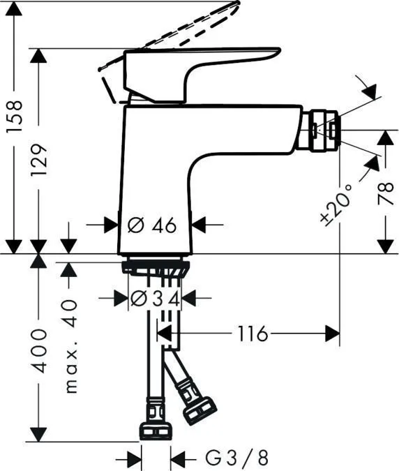 Смеситель для биде с донным клапаном Hansgrohe Talis E 71721000 Хром