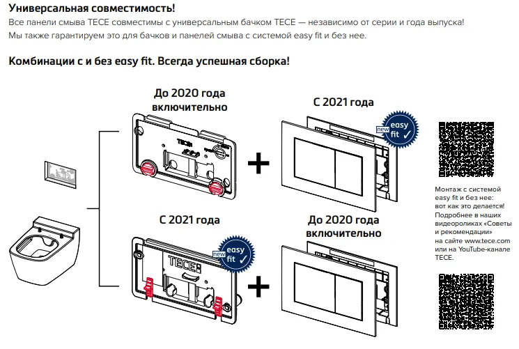 Инсталляция комплект 4 в 1 с панелью смыва TECE ТЕСЕnow 9400413 для установки подвесного унитаза, белый
