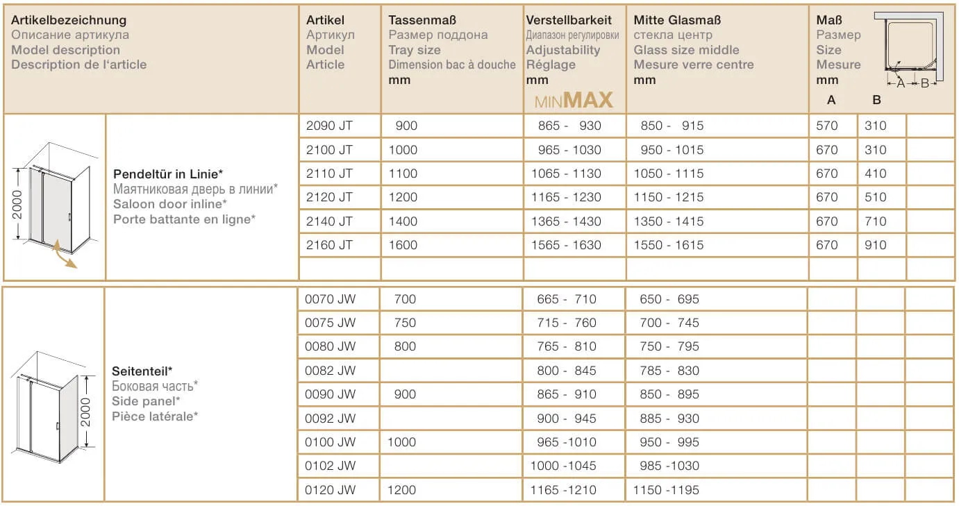 Маятниковая дверь Provex Jolly JT 2100 JT 05 GH L для душевой кабины левая High Glass