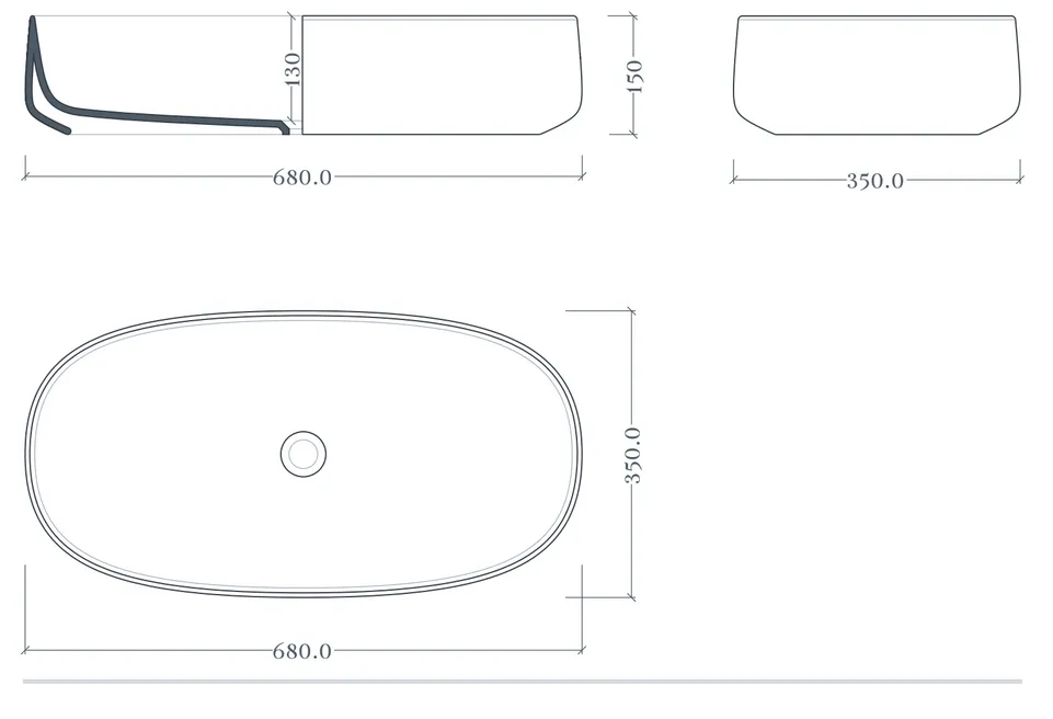 Накладная овальная раковина ARTCERAM Cognac COL005 01 34 680 мм х 350 мм х 150 мм, без перелива, без отверстия под смеситель, цвет Белый глянцевый