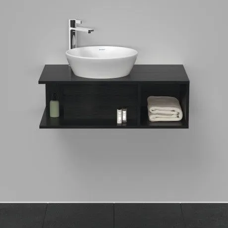 Тумба подвесная под раковину DURAVIT D-Neo DE491801616 800 мм х 480 мм, с консолью, с открытой полкой справа, чёрный дуб