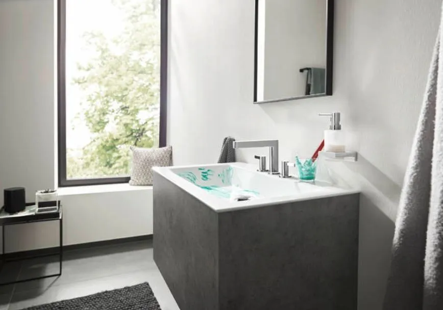 Смеситель для раковины на 3 отверстия Hansgrohe Finoris 76033000 110 мм, с клапаном push-open, цвет Хром