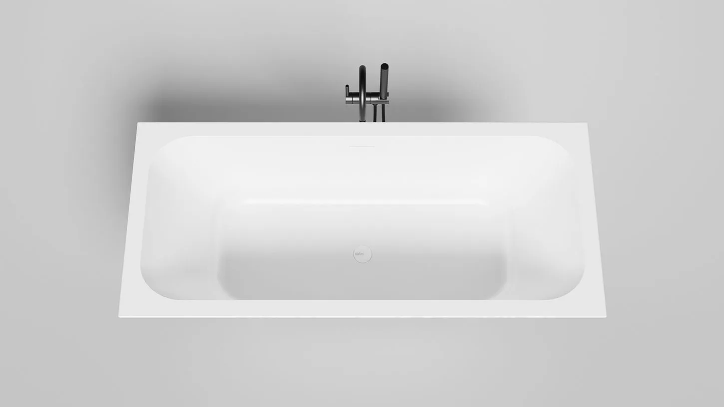 Встраиваемая прямоугольная ванна SALINI ORLANDA AXIS KIT 103313G 750х1700х600 мм, с регулируемыми ножками, из S-Sense, слив-перелив, сифон, донный клапан, цвет Белый глянцевый
