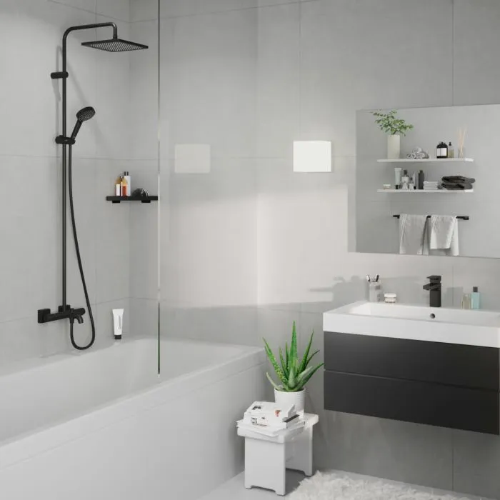 Душевая система HANSGROHE Vernis Shape Showerpipe 240 1jet 26900670 с термостатом для ванны, цвет Чёрный матовый