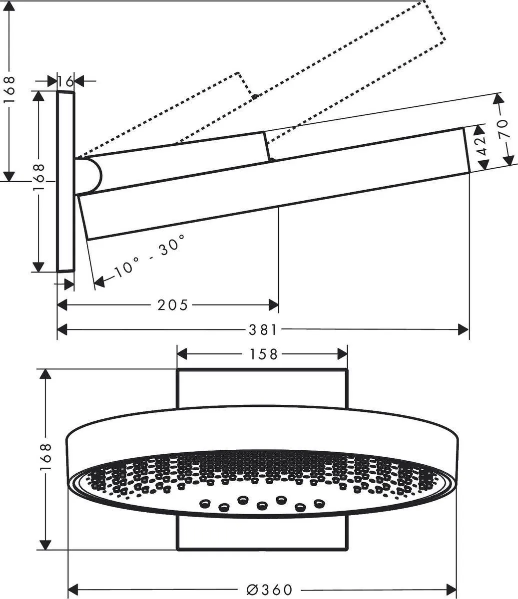 Верхний душ Hansgrohe Rainfinity 360 3jet 26234000 с настенным кронштейном, хром