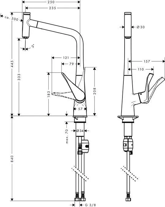 Смеситель для кухни с выдвижным душем Hansgrohe Metris Select 14884800 Под сталь