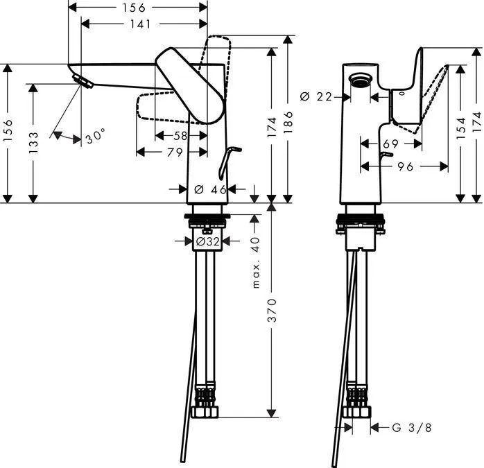Смеситель для раковины Hansgrohe Talis E 71754340 с донным клапаном, шлифованный чёрный хром