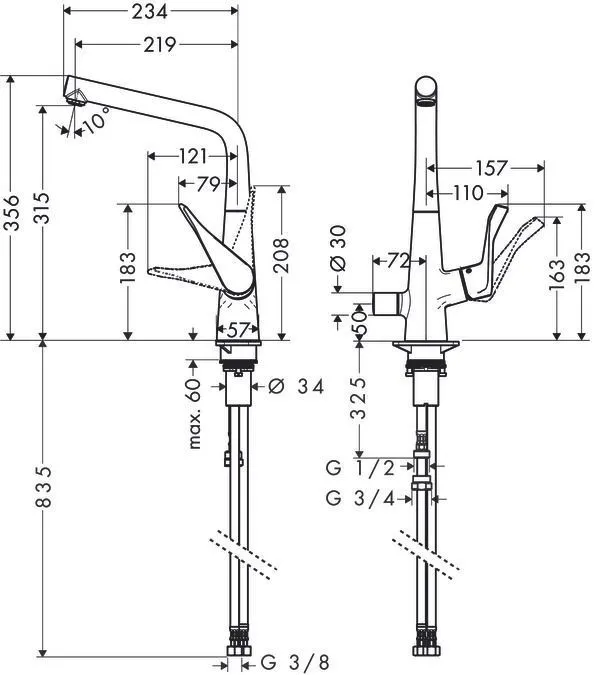 Смеситель для кухни Hansgrohe Metris 14888000 Хром