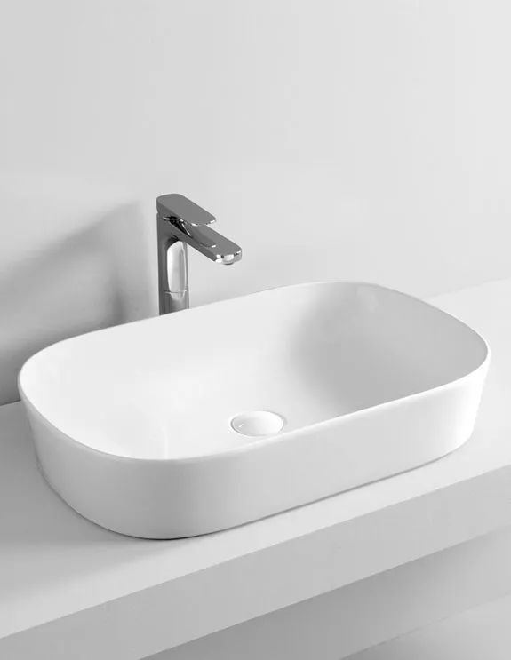Раковина накладная ARTCERAM GHOST GHL002 01 00 650 мм х 420 мм, без отверстия под смеситель, без перелива, белый глянцевый