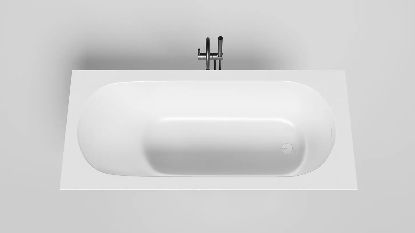 Встраиваемая овальная ванна SALINI ORNELLA KIT 102412M 800х1800х600 мм, с регулируемыми ножками, из S-Sense, слив-перелив, сифон, донный клапан, цвет Белый матовый