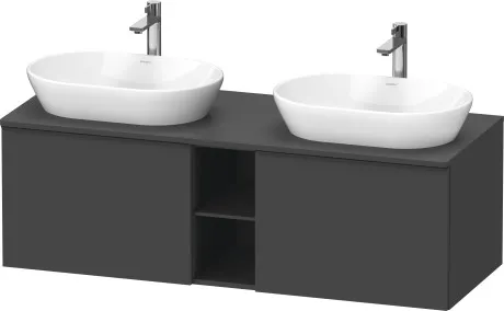 Тумба подвесная под две раковины DURAVIT D-Neo DE4950B4949 1400 мм х 550 мм, с 2 выдвижными ящиками и открытой полкой, графит матовый