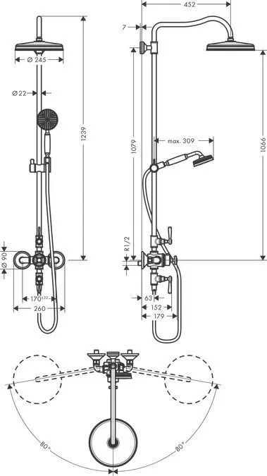 Душевая система с термостатом Showerpipe AXOR Montreux 16572000 Хром