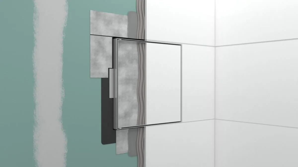 Настенный короб HANSGROHE XtraStoris Rock 56082700 с открытой рамой 300 мм х 150 мм х 100 мм, с дверью для облицовки плиткой, матовый белый