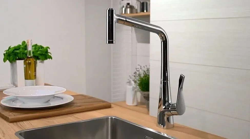Однорычажный смеситель для кухни с вытяжным душем 2jet HANSGROHE Metris M71 14834800 220 мм, цвет Под сталь