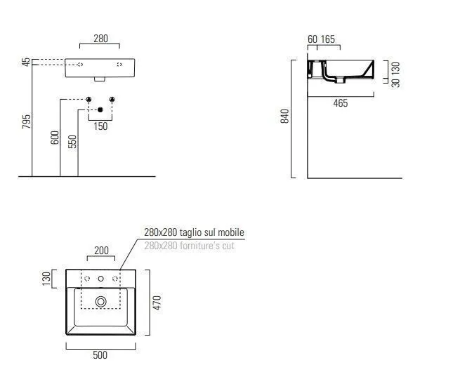 Раковина накладная/подвесная GSI KUBE X 9430111 500 мм х 470 мм, с 1 отверстием под смеситель, с переливом, без крепежа, белая глянцевая