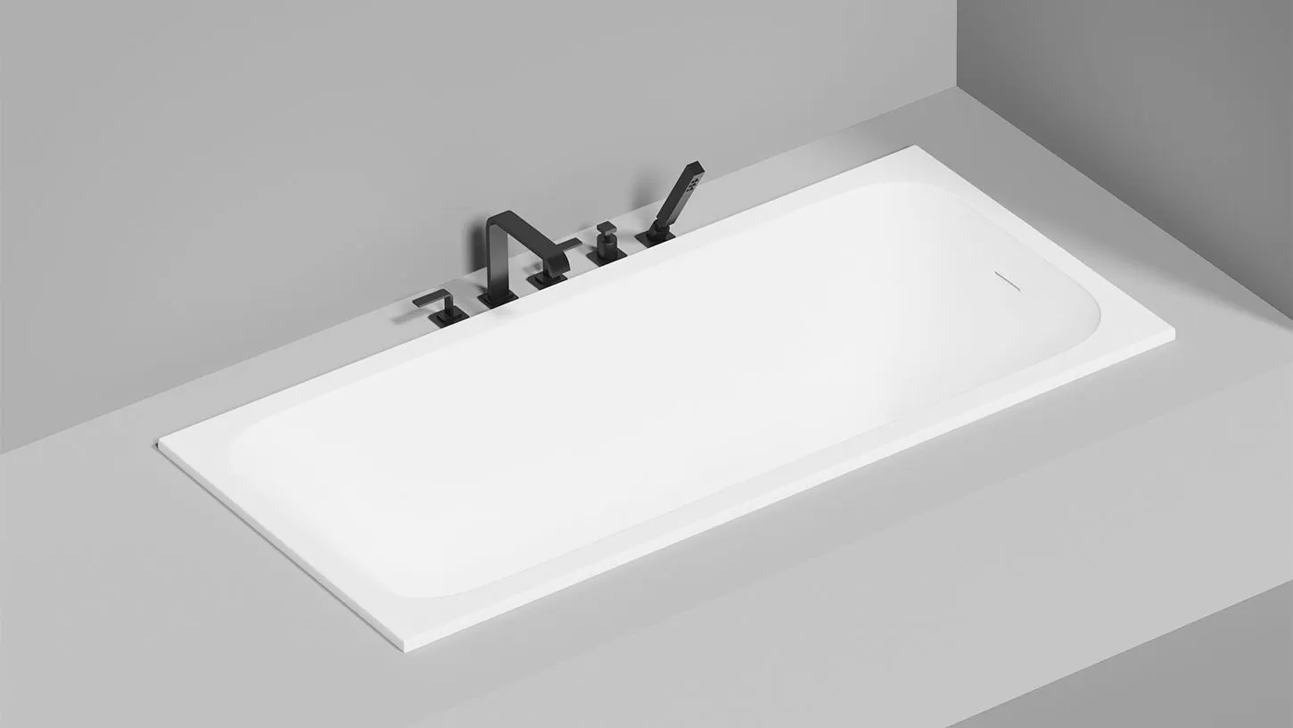 Встраиваемая прямоугольная ванна SALINI ORLANDA KIT 102126M 800х1700х600 мм, с регулируемыми ножками, из S-Stone, слив-перелив, сифон, донный клапан, цвет Белый матовый