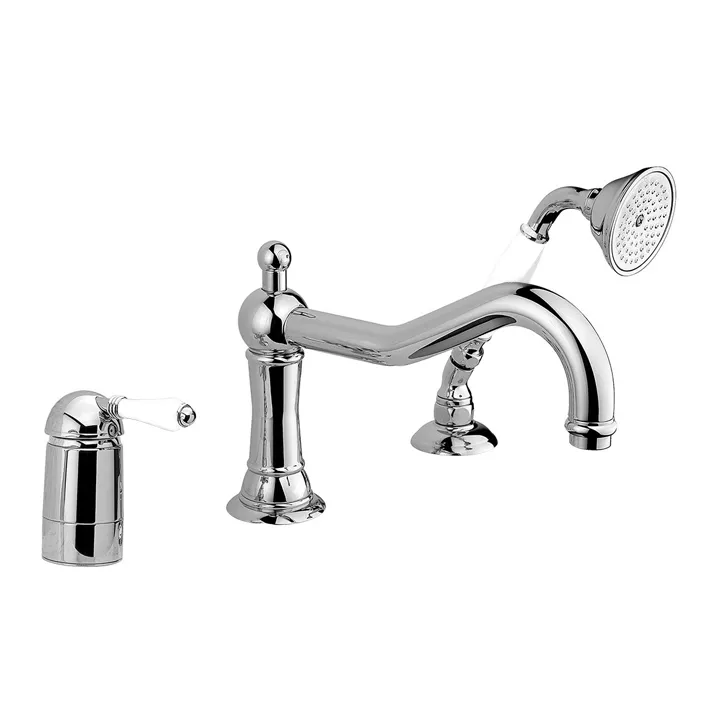 Смеситель однорычажный на борт ванны NICOLAZZI MONOCOMANDO CLASSICO 3449CR76 с ручным душем, на 3 отверстия, хром/белый