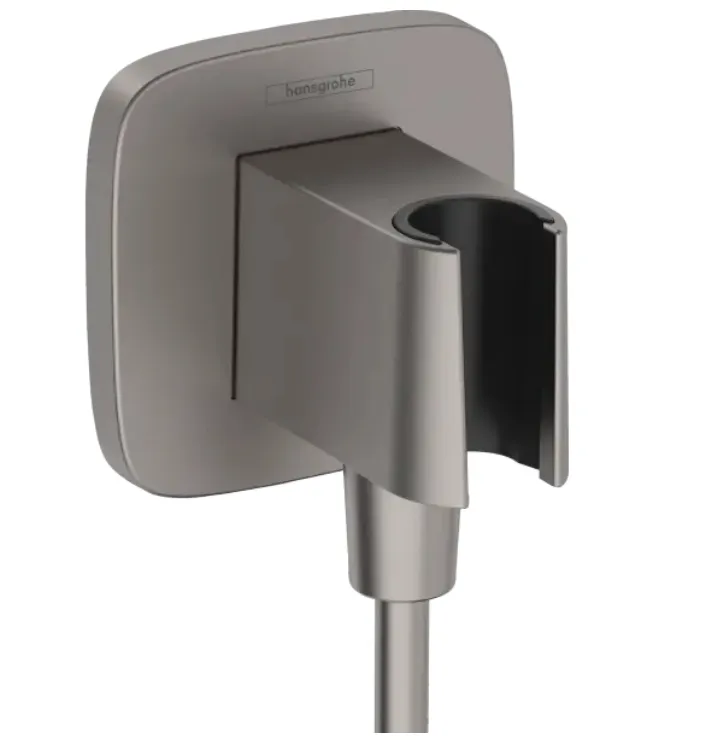 Шланговое подсоединение HANSGROHE FixFit Modern 26887340 с держателем лейки, цвет Шлифованный чёрный хром