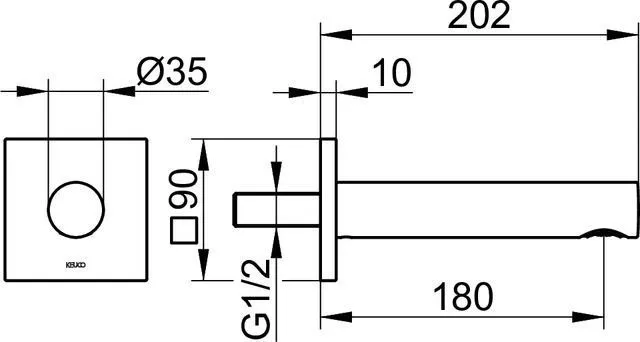 Излив для ванны KEUCO 59545 370102 202 мм, квадратное основание, чёрный матовый