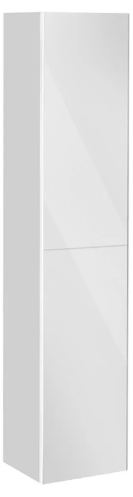 Высокий шкаф-пенал с корзиной Keuco Royal Reflex 34031 210002 350x1670x335 мм 1 дверь петли справа корпус белый глянец фасад белое стекло