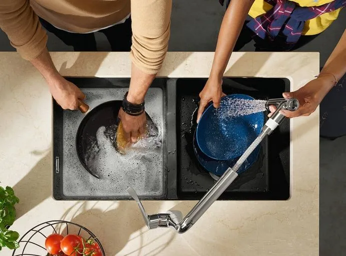 Однорычажный смеситель для кухни с вытяжным изливом 1jet HANSGROHE Metris Select M71 14786000 320, Eco, Select, Pull-Out, цвет Хром