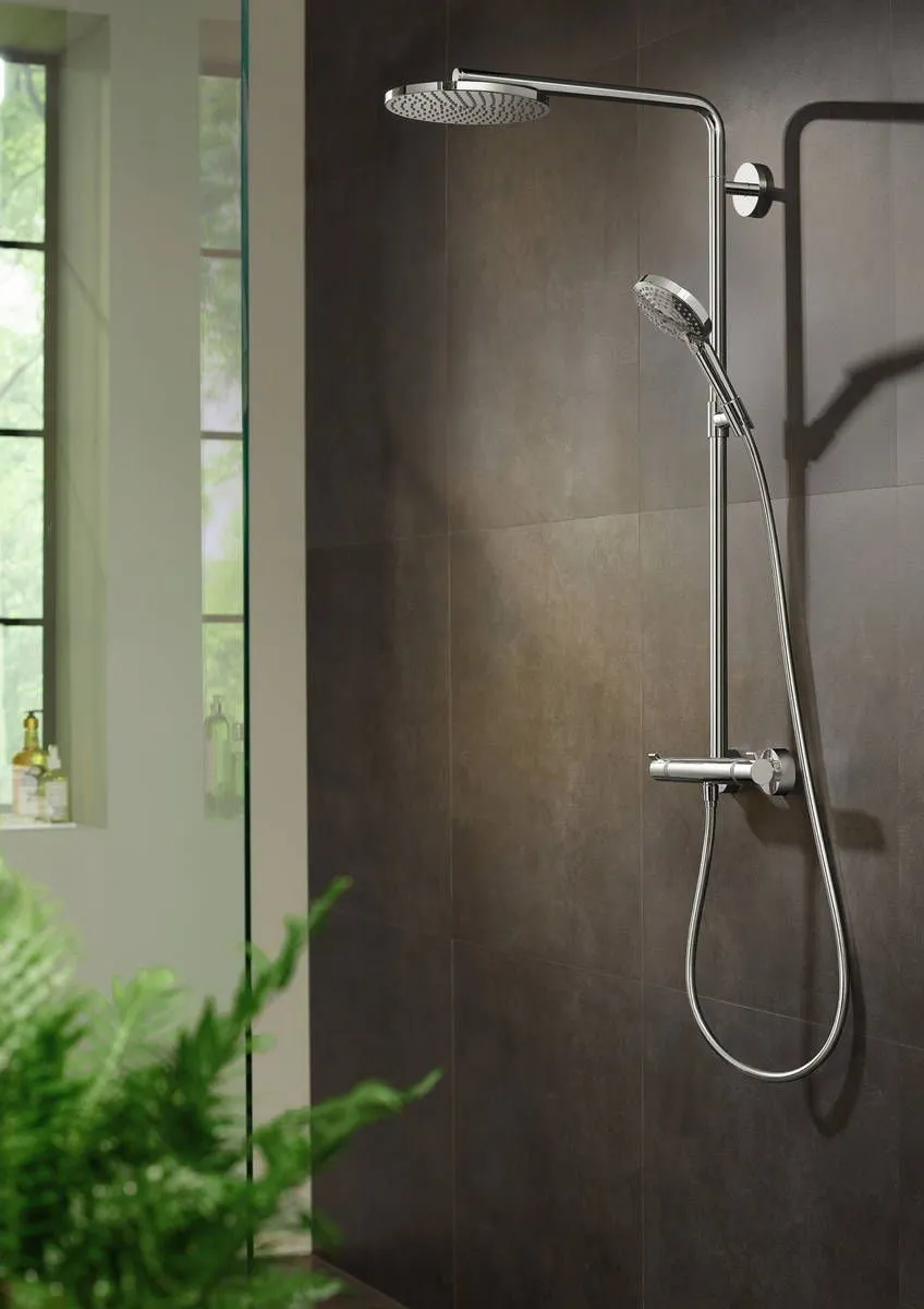 Душевой комплект HANSGROHE Raindance Select S240 1jet 27633340 Showerpipe с термостатом, цвет Шлифованный чёрный хром