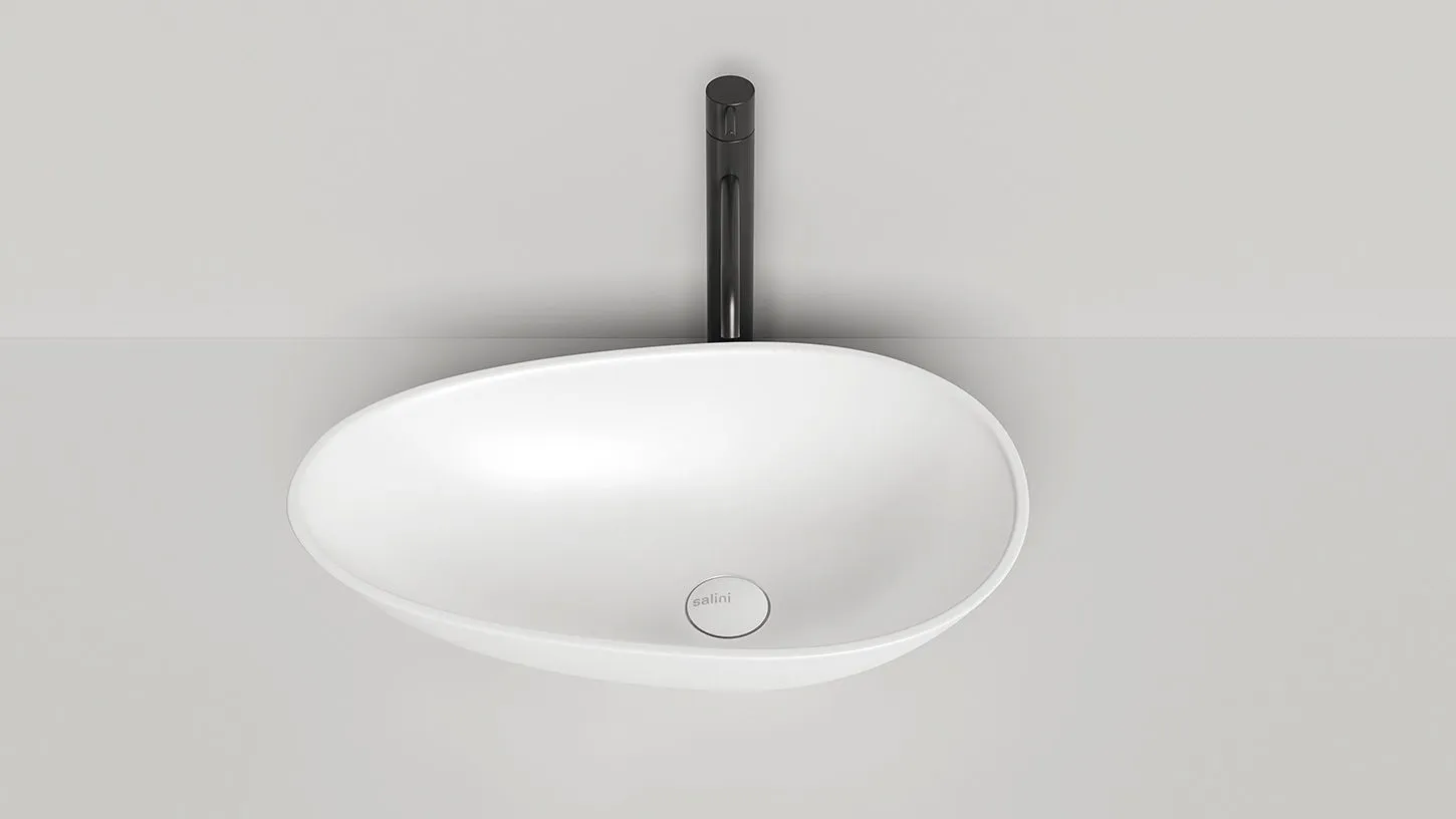 Раковина накладная овальная ассиметричная SALINI PAOLA 1101201SM 450х450х450мм, S-Stone, без донного клапана, цвет Белый матовый