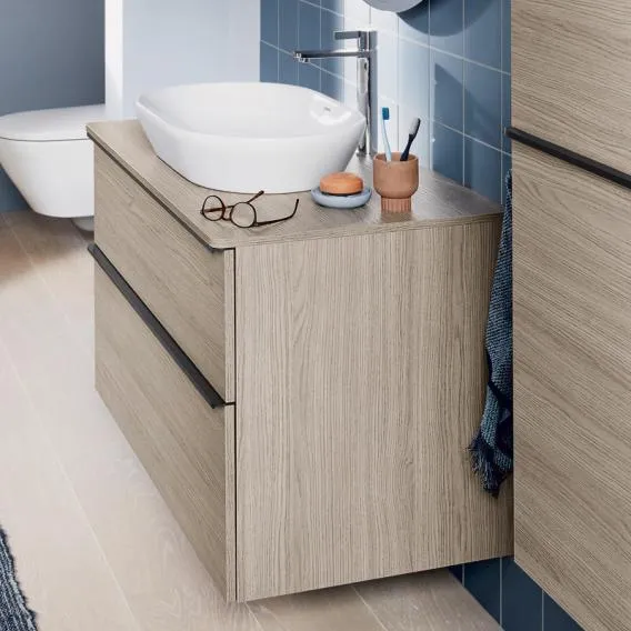 Тумба подвесная под раковину DURAVIT D-Neo DE4968040707 550 мм х 1000 мм, с двумя выдвижными ящиками и консолью, бетонно-серый матовый