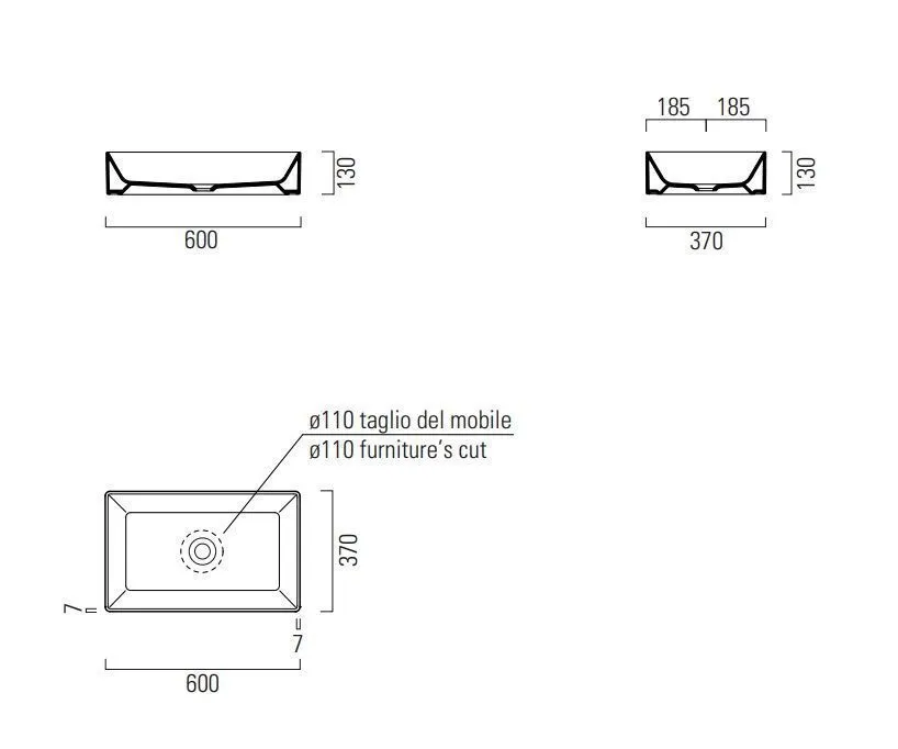Раковина накладная GSI KUBE X 945304 600 мм х 370 мм, без отверстия под смеситель, без перелива, цвет Agave Matte