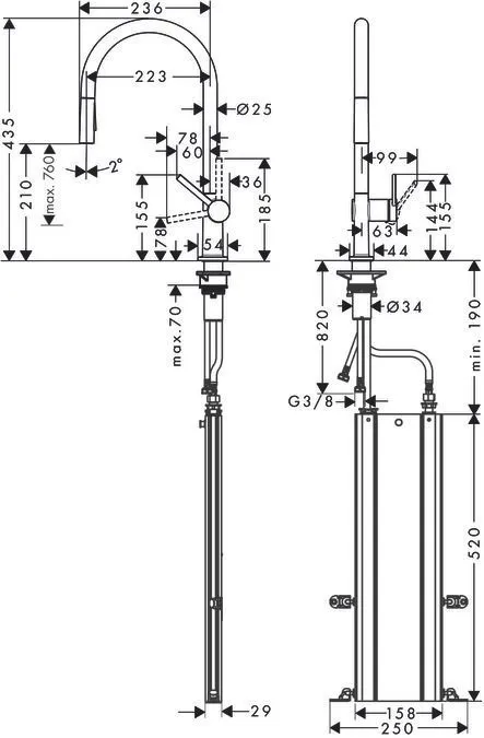 Кухонный смеситель однорычажный с вытяжным душем Hansgrohe Talis M54 72801800 под сталь