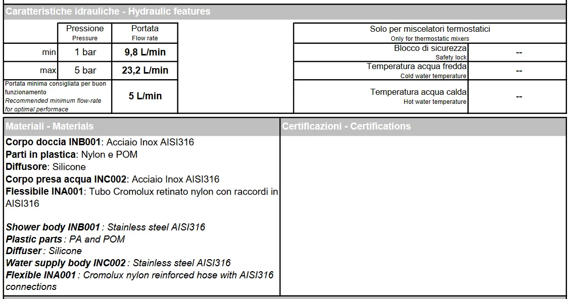 Душевой набор BOSSINI ZEN INOX INC004.075 ручной душ, шланг, держатель, цвет Нержавеющая матовая сталь