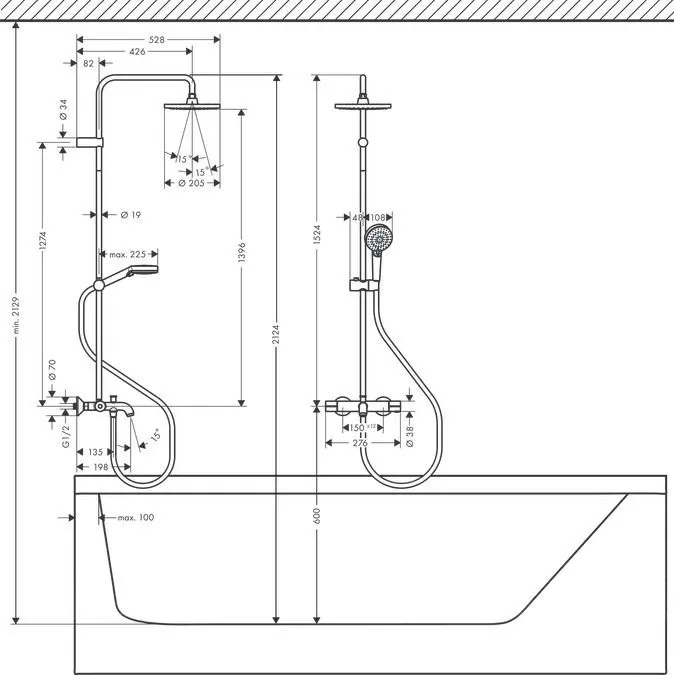 Душевая система HANSGROHE Vernis Blend Showerpipe 200 1jet  26276000 с термостатом, хром