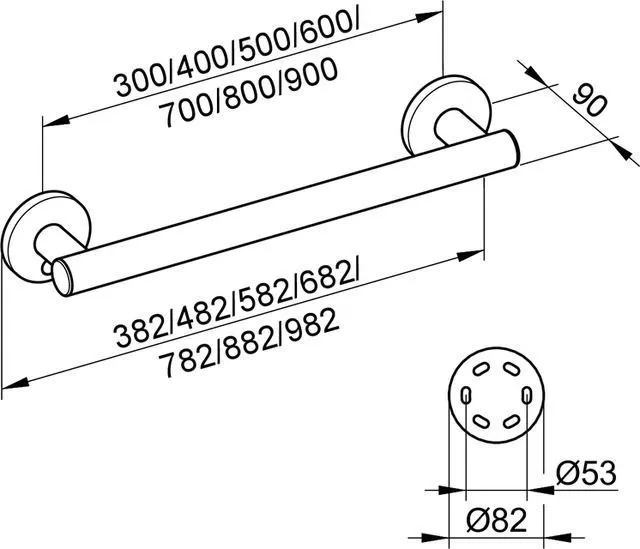 Поручень  882 мм KEUCO Collection Plan Care 34901 170800 Алюминий анодированный/Хром