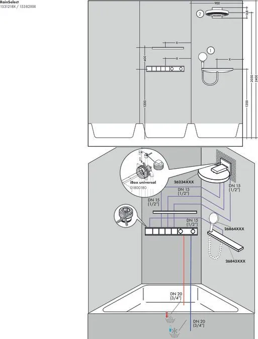 Скрытая часть термостата для душа Hansgrohe RainSelect 15312180 для 4 потребителей серый