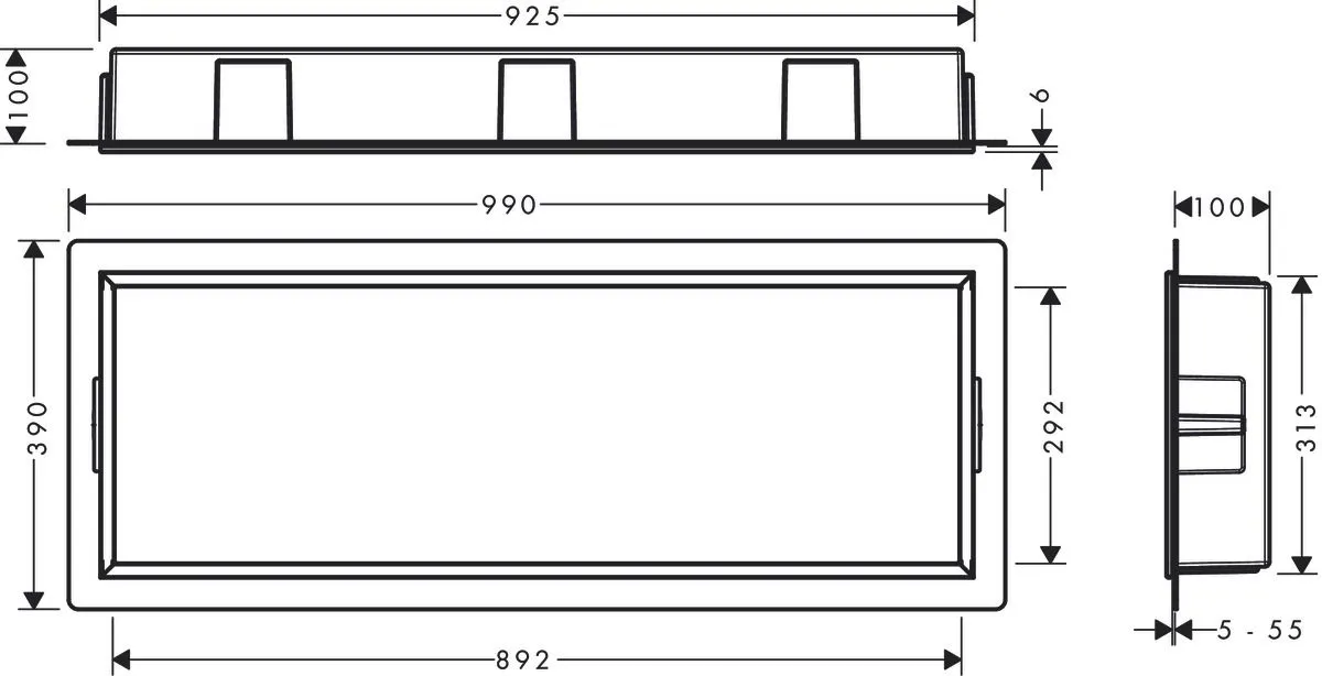 Настенный короб HANSGROHE XtraStoris Original 56067800 с интегрированной рамой 300 мм х 900 мм х 100 мм, полированная сталь