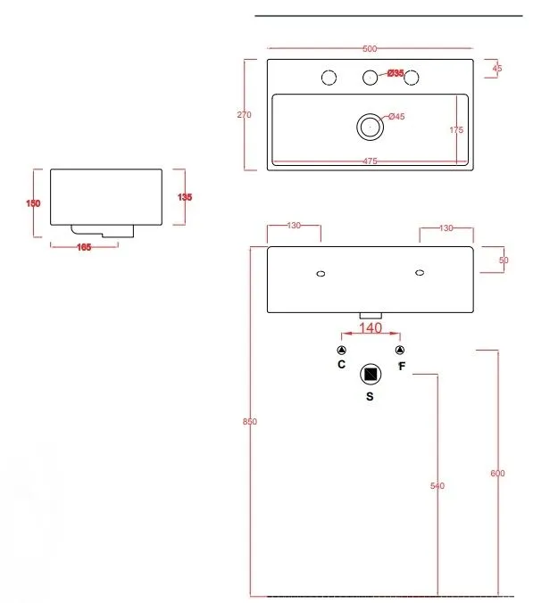 Раковина подвесная/накладная ARTCERAM QUADRO QUL001 01 00 500 мм х 270 мм, c отверстием под смеситель, без перелива, белый глянцевый (Снято с производства)