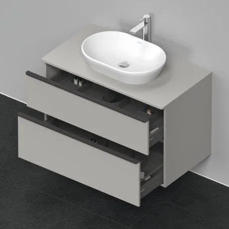 Тумба подвесная под раковину DURAVIT D-Neo DE4968040707 550 мм х 1000 мм, с двумя выдвижными ящиками и консолью, бетонно-серый матовый