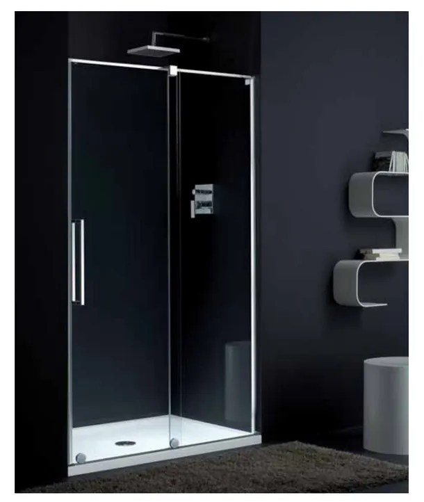 Дверь левая раздвижная в нишу Provex S-Lite 0009 SN 05 GL L 1400 мм х 1950 мм, блестящий алюминий/стекло прозрачное