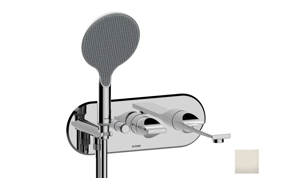 Наружная часть смесителя для ванны BOSSINI Apice Z00557.094 c изливом, верхним душем и шлангом, никель шлифованный