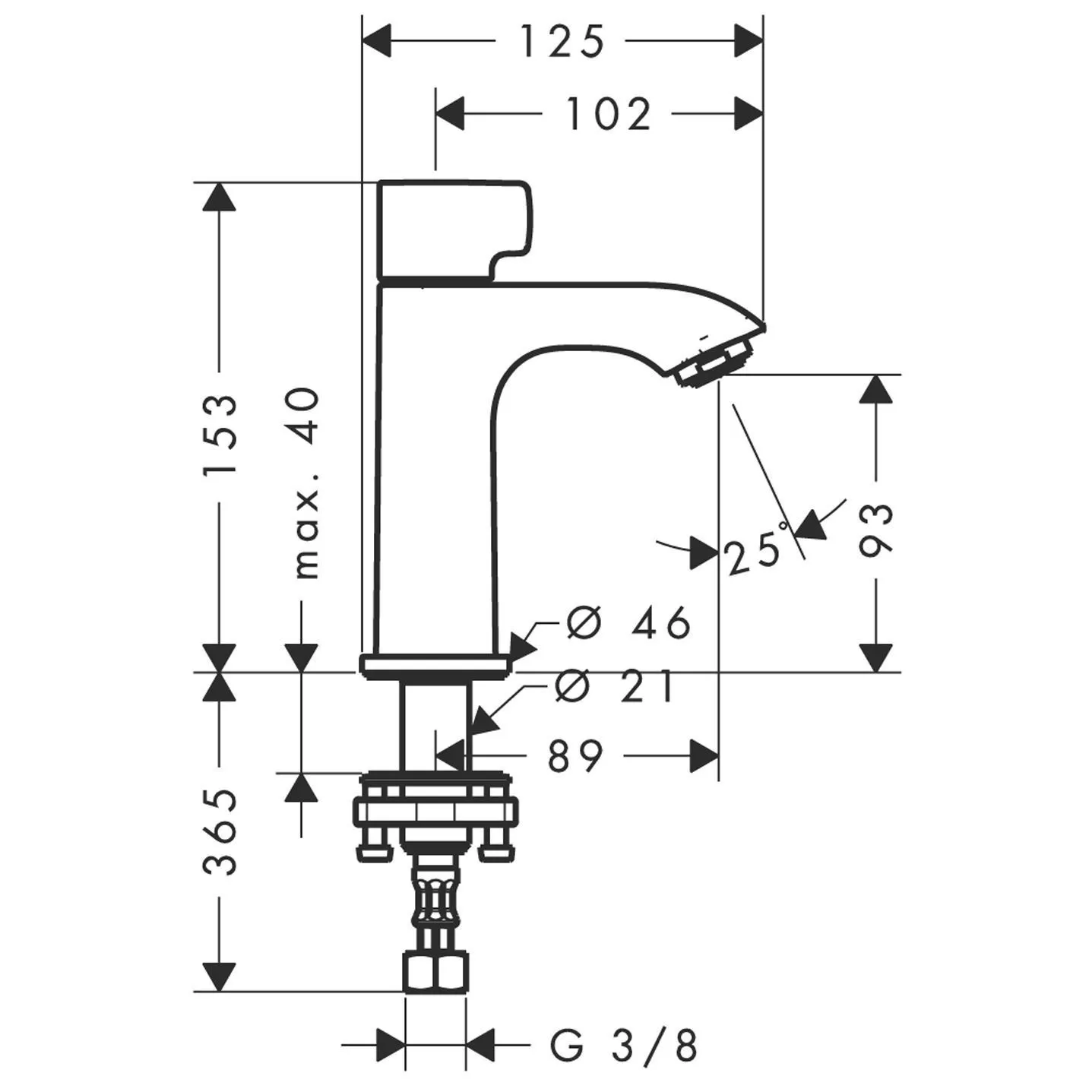 Кран для раковины HANSGROHE Metris 31166000 100 мм, без донного клапана, цвет Хром