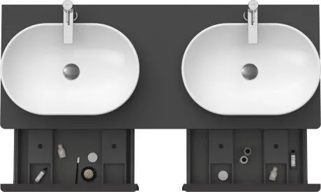Тумба подвесная под две раковины DURAVIT D-Neo DE4950B4949 1400 мм х 550 мм, с 2 выдвижными ящиками и открытой полкой, графит матовый