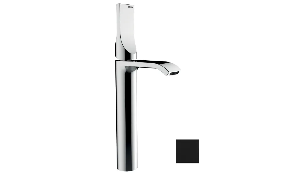 Однорычажный смеситель для раковины BOSSINI Apice E89602.073 328 мм, с донным клапаном, чёрный матовый