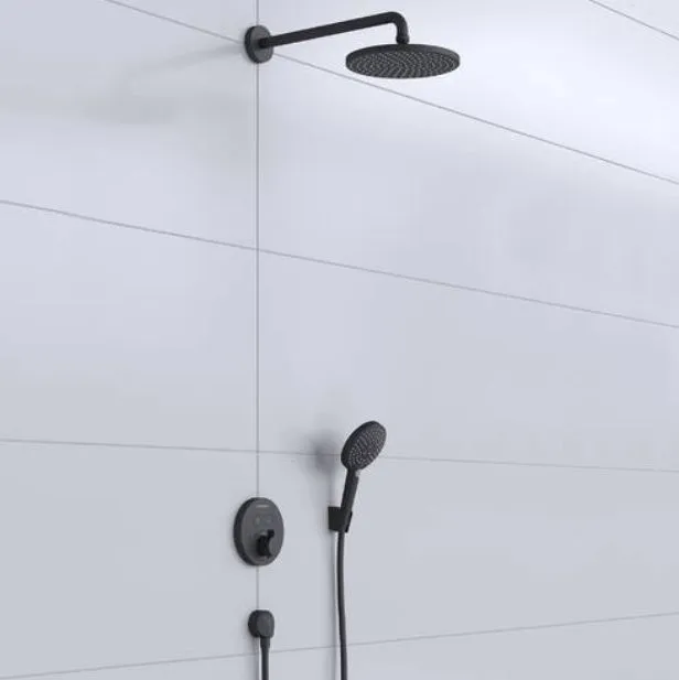 Душевая система cкрытого монтажа c термостатом HANSGROHE 240 1jet Raindance S 27959670 с верхним и ручным душем и шлангом, PowderRain с ShowerSelect S, цвет Чёрный матовый