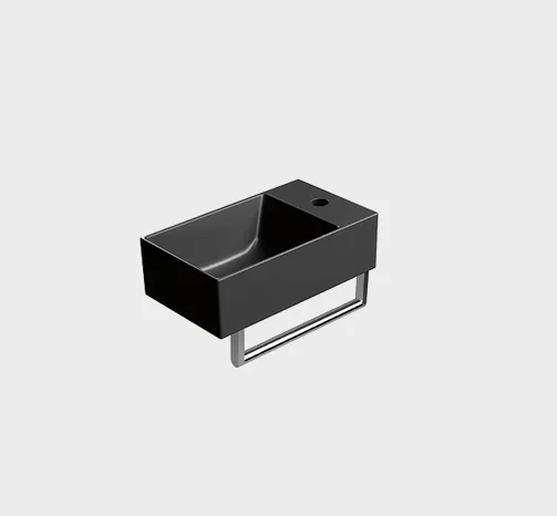 Раковина накладная/подвесная прямоугольная GSI KUBE X 9484126 400 мм х 230 мм, с отверстием под смеситель справа/слева, цвет Чёрный матовый Ardesia