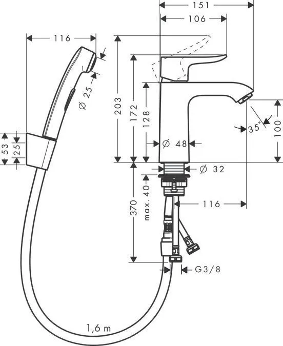 Смеситель для раковины с гигиенической лейкой Hansgrohe Metris 31285000 Хром