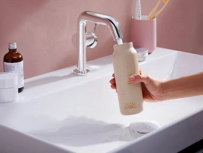 Смеситель однорычажный для раковины HANSGROHE TECTURIS S 73320000 110 мм, с EcoSmart+, с CoolStart, цвет Хром