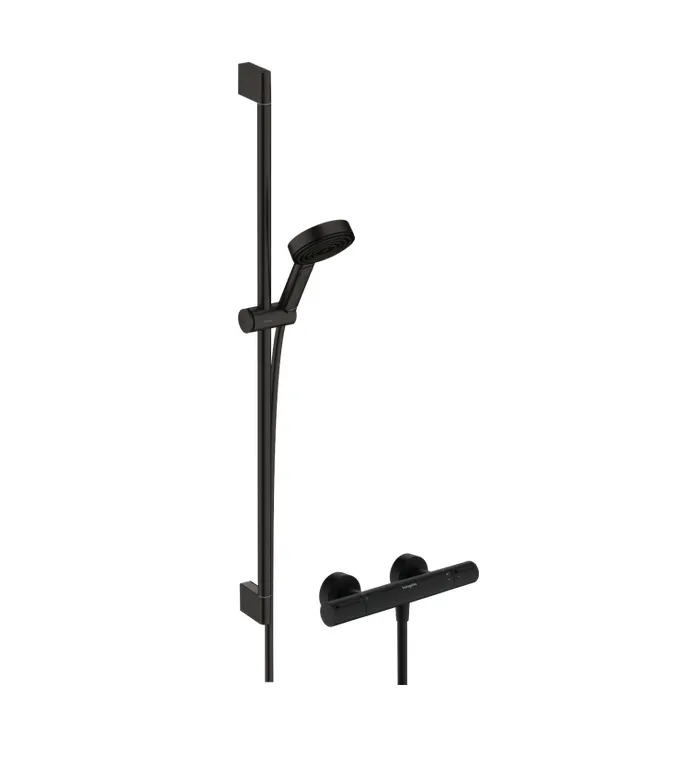 Душевой набор c термсостатом Ecostat Element HANSGROHE Pulsify Select 24271670 105 3jet, c EcoSmart и душевой штангой 950 мм, цвет Чёрный матовый